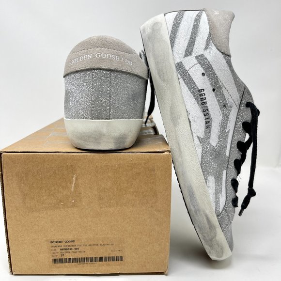 Golden Goose Sneakers Superstar Glitter Flag Suede Size 37 US 7 - Picture 8 of 9